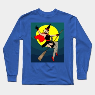 Flying Witch On A Broomstick With A Hat Long Sleeve T-Shirt